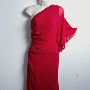 Tadashi Shoji Women's Red Flamingo One Shoulder Chiffon Sheath Dress Msr…